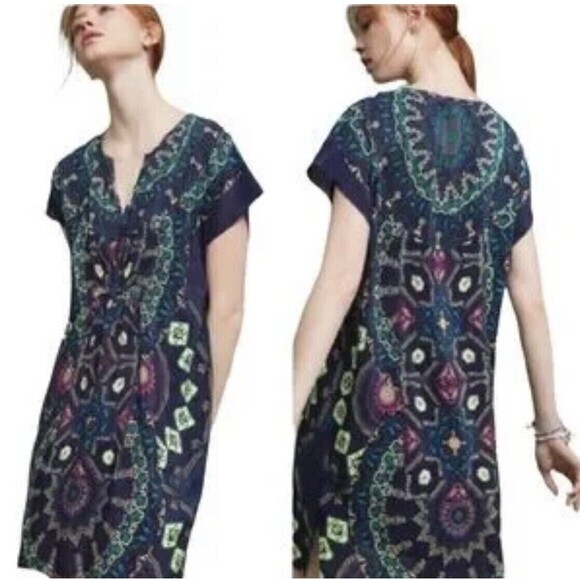 Anthropologie Maeve Medallion Silk Dress size Medium - Picture 1 of 10